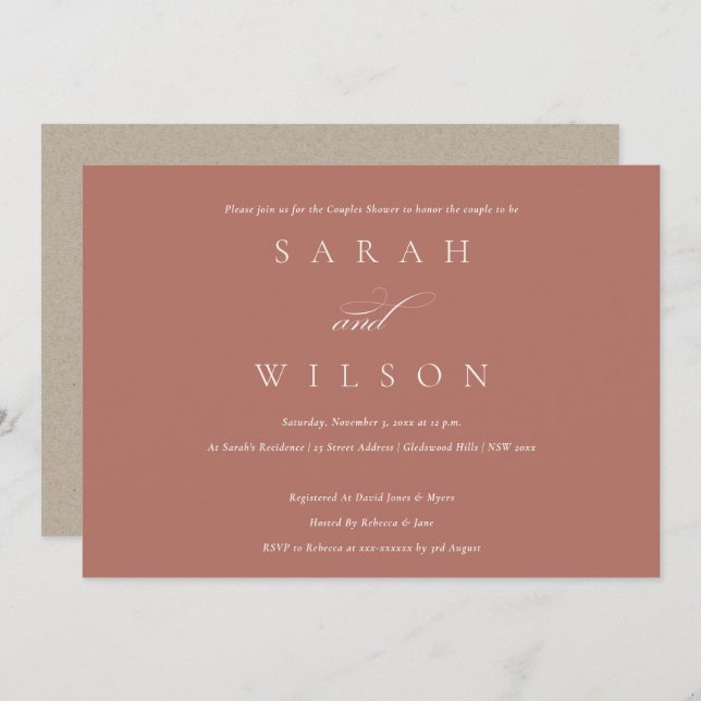 Simple Script Terracotta Couples Shower Invite (Front/Back)
