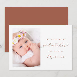 Simple Script Terracotta Godmother Proposal Photo Invitation
