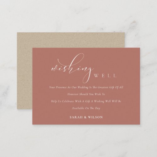 Simple Script Terracotta Rust Wedding Wishing Well Enclosure Card