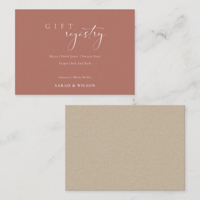 Simple Script Terracotta Wedding Gift Registry Enclosure Card (Front/Back)