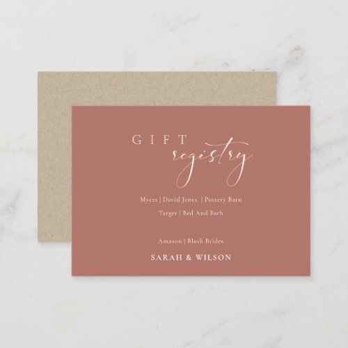 Simple Script Terracotta Wedding Gift Registry Enclosure Card