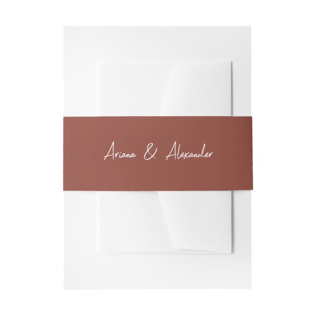 Simple Script Terracotta Wedding Invitation Invitation Belly Band (Front Example)