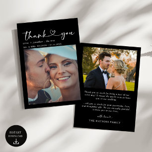 Simple Script Text and Photo Wedding Thank You Card