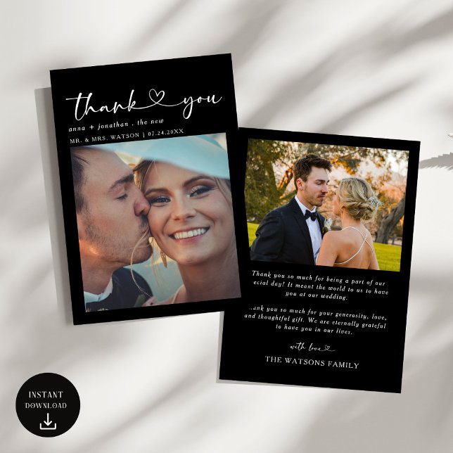 Simple Script Text and Photo Wedding Thank You Card (Creator Uploaded)