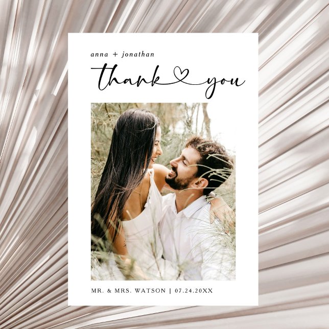 Simple Script Text and Photo Wedding Thank You Card (Creator Uploaded)