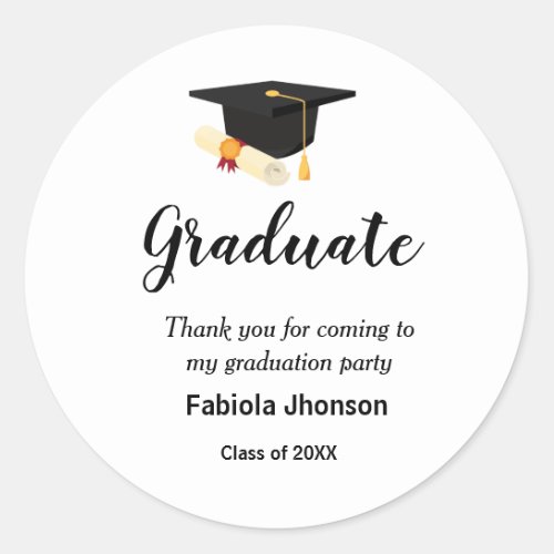 Simple script Thank you graduation party  Classic  Classic Round Sticker