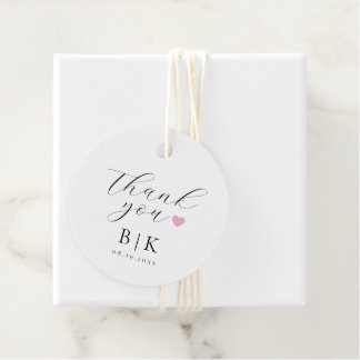 Simple Script Thank You with Heart White Wedding Favor Tags