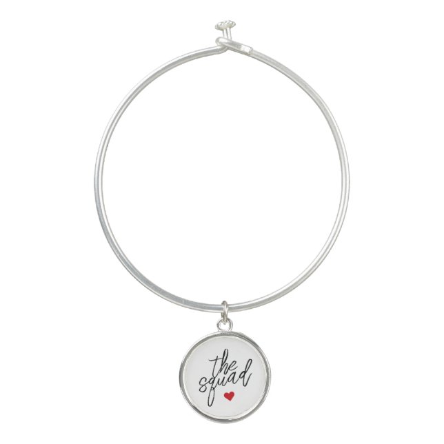 Simple Script The Squad Heart Bridesmaid Gift Bangle Bracelet (Front)