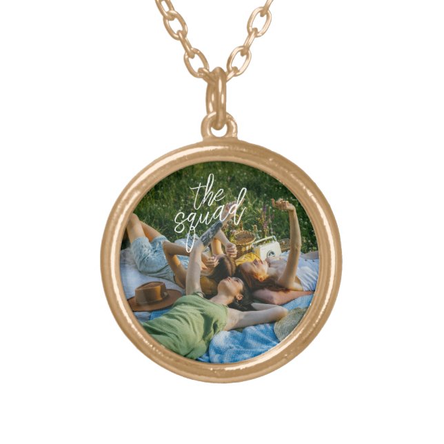 Simple Script The Squad Photo Bridesmaid Gift Gold Plated Necklace (Front)