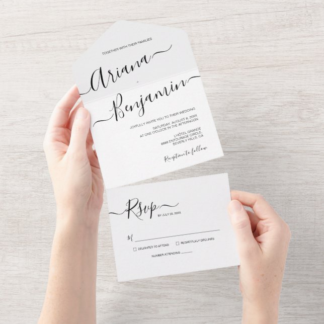 Simple Script Typography Black and white Wedding A All In One Invitation (Tearaway)