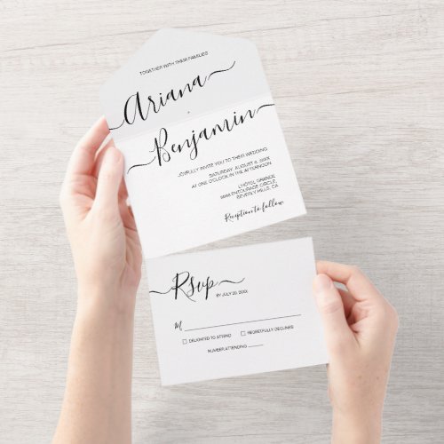 Simple Script Typography Black and white Wedding A All In One Invitation