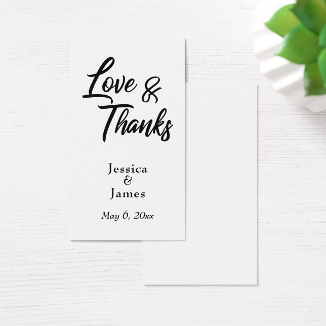 Simple Script Typography Love & Thanks Favor Card (Desk)