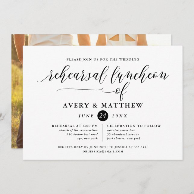 Simple Script Typography Photo Rehearsal Luncheon Invitation (Front/Back)