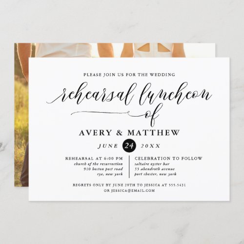 Simple Script Typography Photo Rehearsal Luncheon Invitation