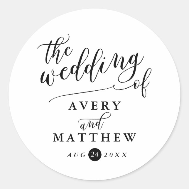 Simple Script Typography | Wedding Classic Round Sticker (Front)