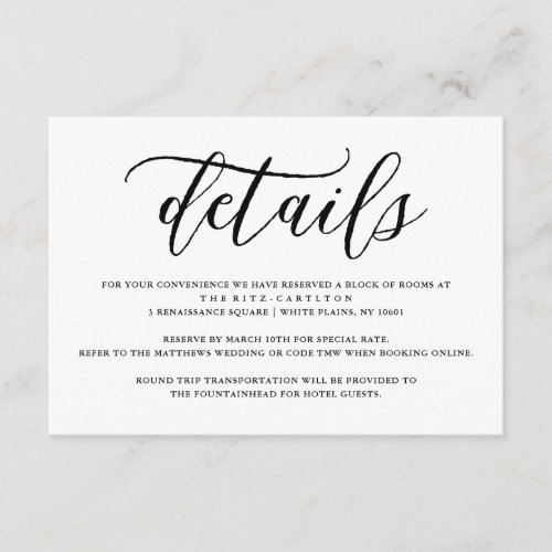 Simple Script Typography  Wedding Details Enclosure Card