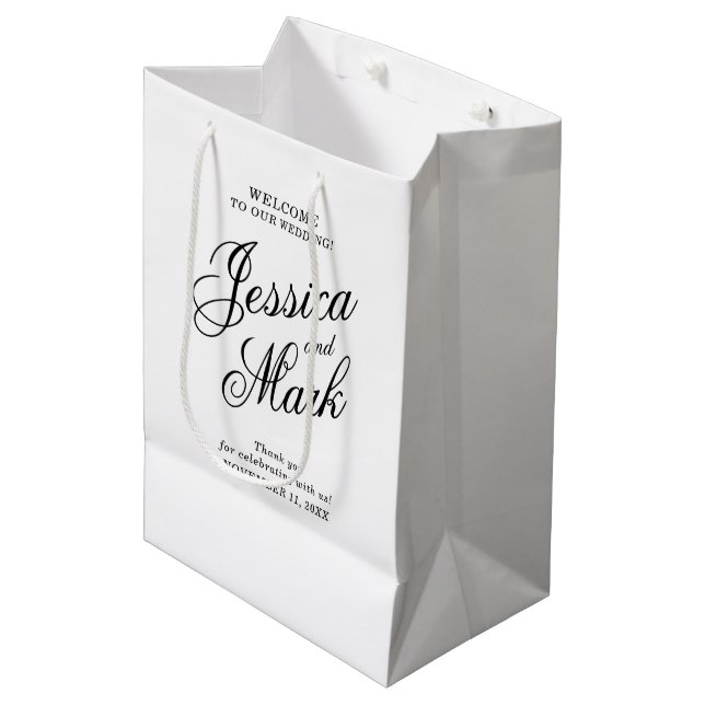 Simple Script Typography Wedding Welcome Medium Gift Bag (Front Angled)