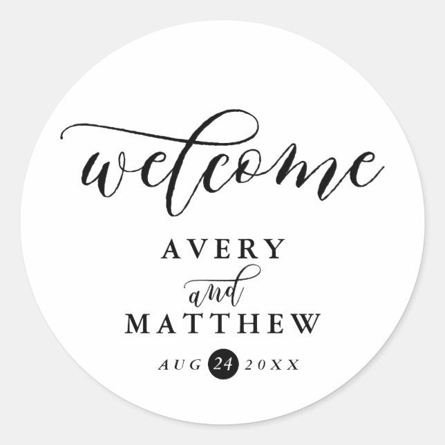 Simple Script Typography | Welcome Wedding Classic Round Sticker (Front)