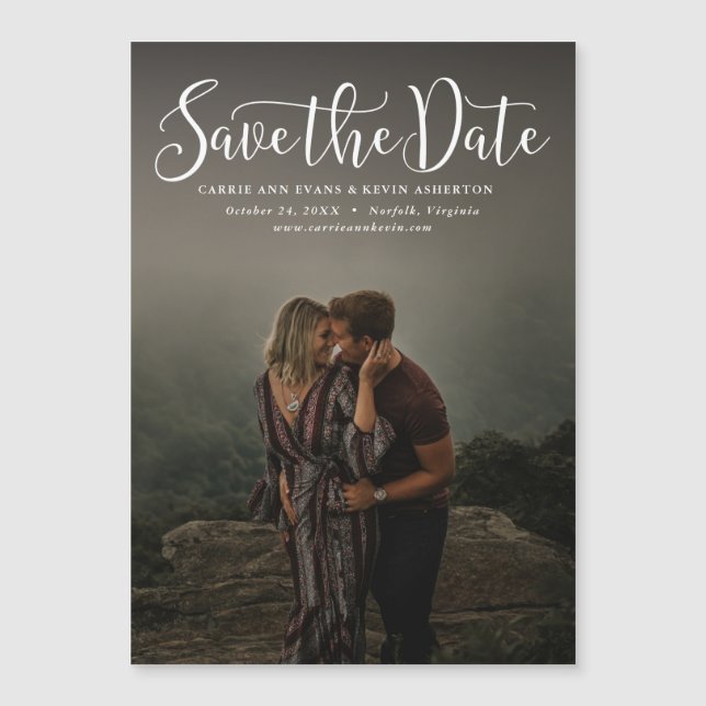 Simple script vertical photo save the date (Front)
