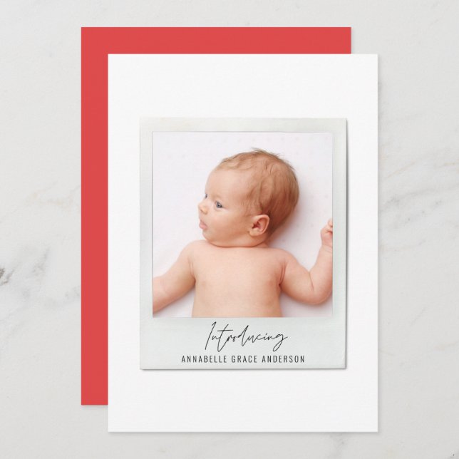 Simple script vintage photo birth announcement (Front/Back)