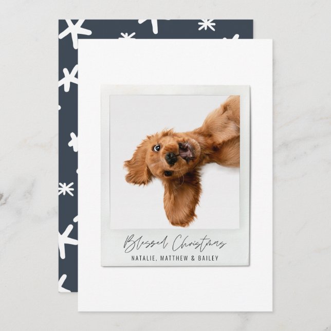 Simple script vintage photo modern christmas holiday card (Front/Back)