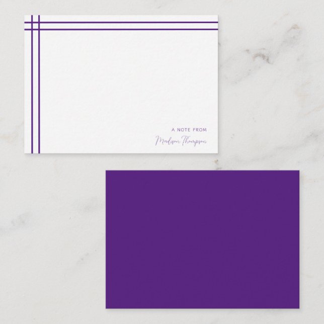 Simple Script Violet 2 Side Double Border Note Card (Front/Back)