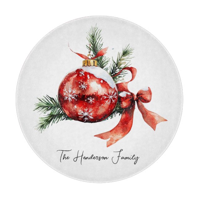 Simple Script Watercolor Christmas Ornament Cutting Board (Front)