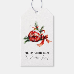 Simple Script Watercolor Christmas Ornament Gift Tags
