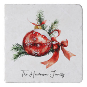 Simple Script Watercolor Christmas Ornament Trivet