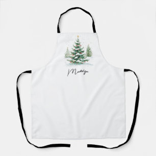Simple Script Watercolor Christmas Tree Apron