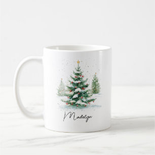 Simple Script Watercolor Christmas Tree  Coffee Mug