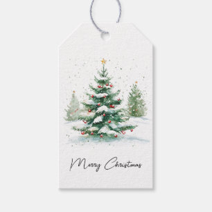 Simple Script Watercolor Christmas Tree Favor Tag