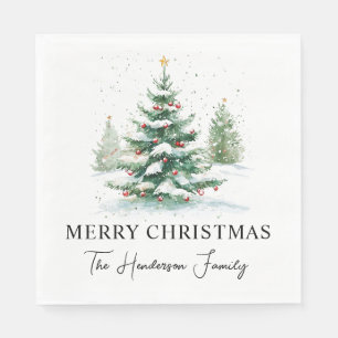 Simple Script Watercolor Christmas Tree Napkins