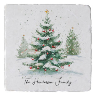 Simple Script Watercolor Christmas Tree Trivet