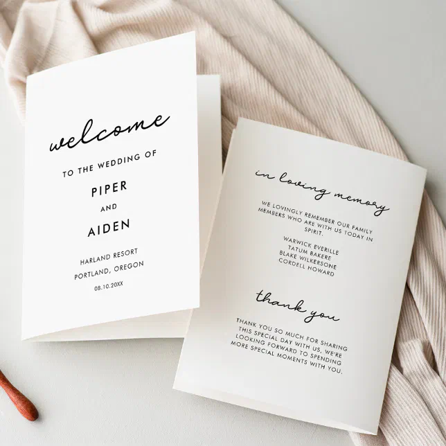 Simple script wedding folded program | Zazzle