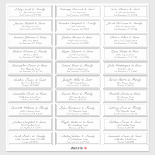 Simple Script Wedding Guest Names Address Sticker | Zazzle