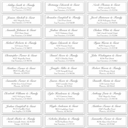 Simple Script Wedding Guest Names Address Sticker