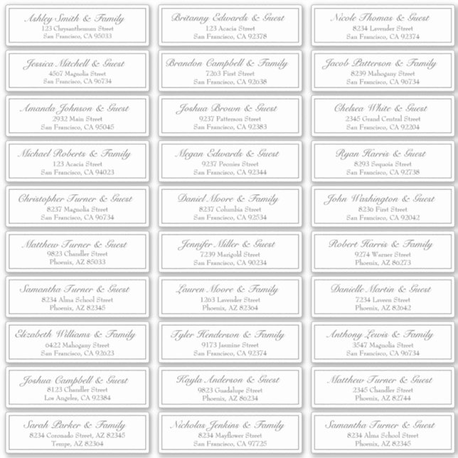 Simple Script Wedding Guest Names Address Sticker (Front)