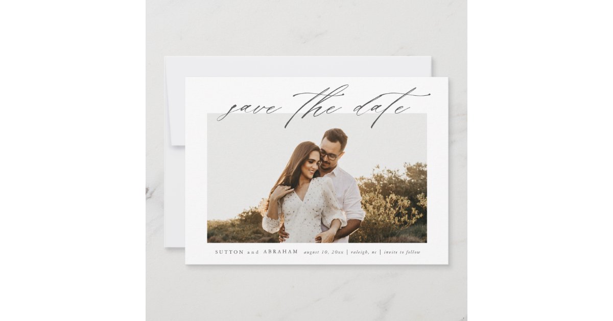 Simple Script Wedding Photo Save The Date | Zazzle