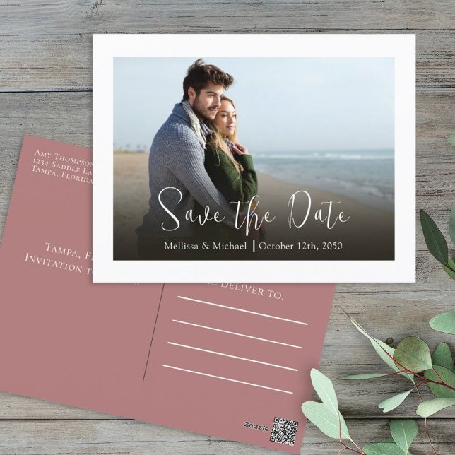 Simple Script Wedding Photo Save the Date Postcard (Creator Uploaded)