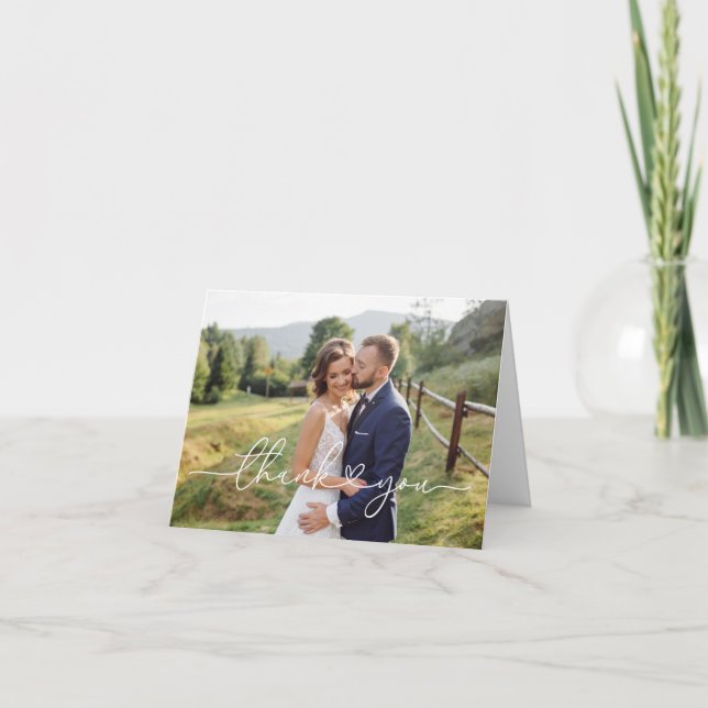 Simple  Script Wedding Photo Thank You Card (Front)