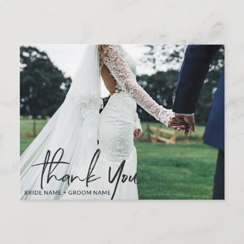 Simple Script Wedding Photo Thank You Postcard