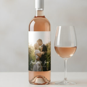 Simple Script Wedding Photo Wine Label