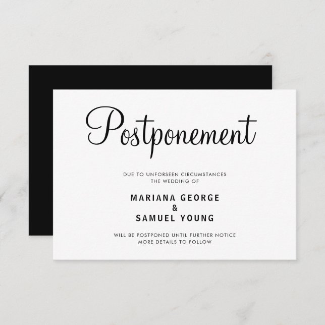 Simple Script Wedding Postponement Announcement (Front/Back)