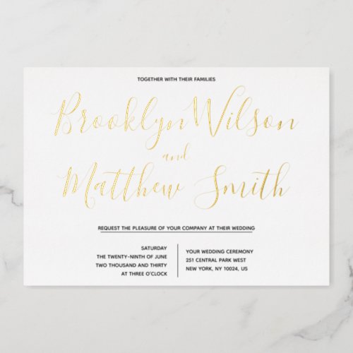 Simple Script Wedding Real Gold Foil Invitation