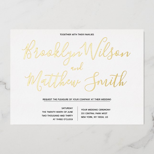 Simple Script Wedding Real Gold Foil Invitation (Front)
