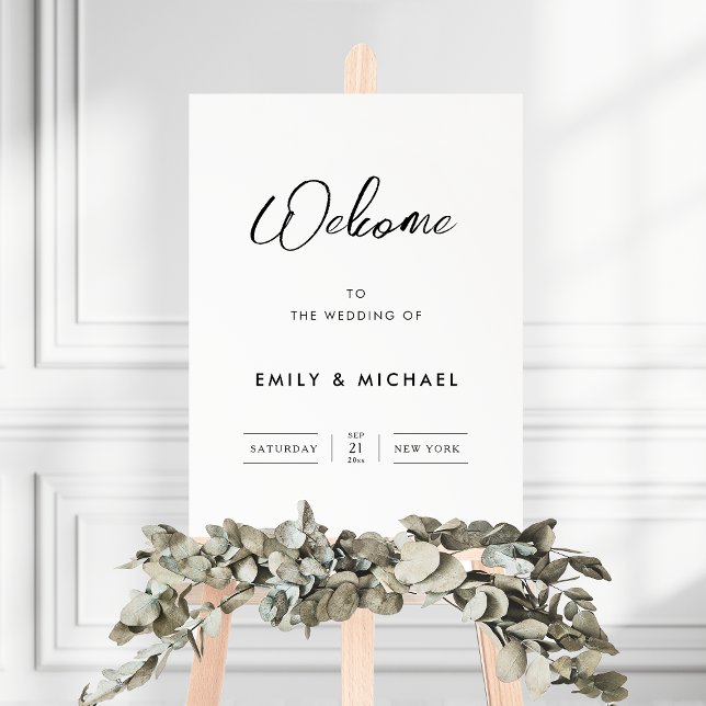 Simple Script Wedding Reception Welcome Sign (Welcome your wedding guests with a simple but elegant calligraphy script sign)