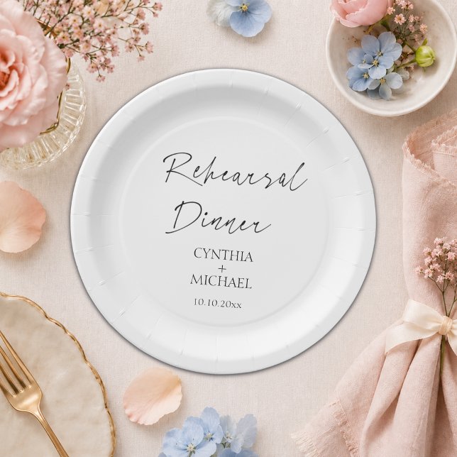 Simple Script Wedding Rehearsal Dinner Paper Plates (Creator Uploaded)
