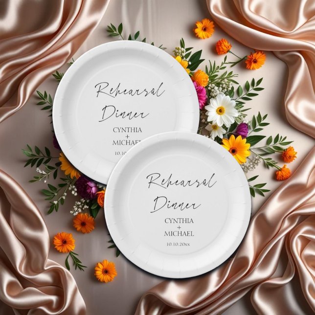 Simple Script Wedding Rehearsal Dinner Paper Plates (Creator Uploaded)