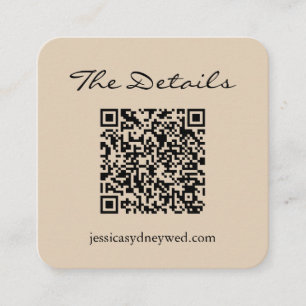 Simple Script Wedding RSVP Details QR Code Beige Enclosure Card